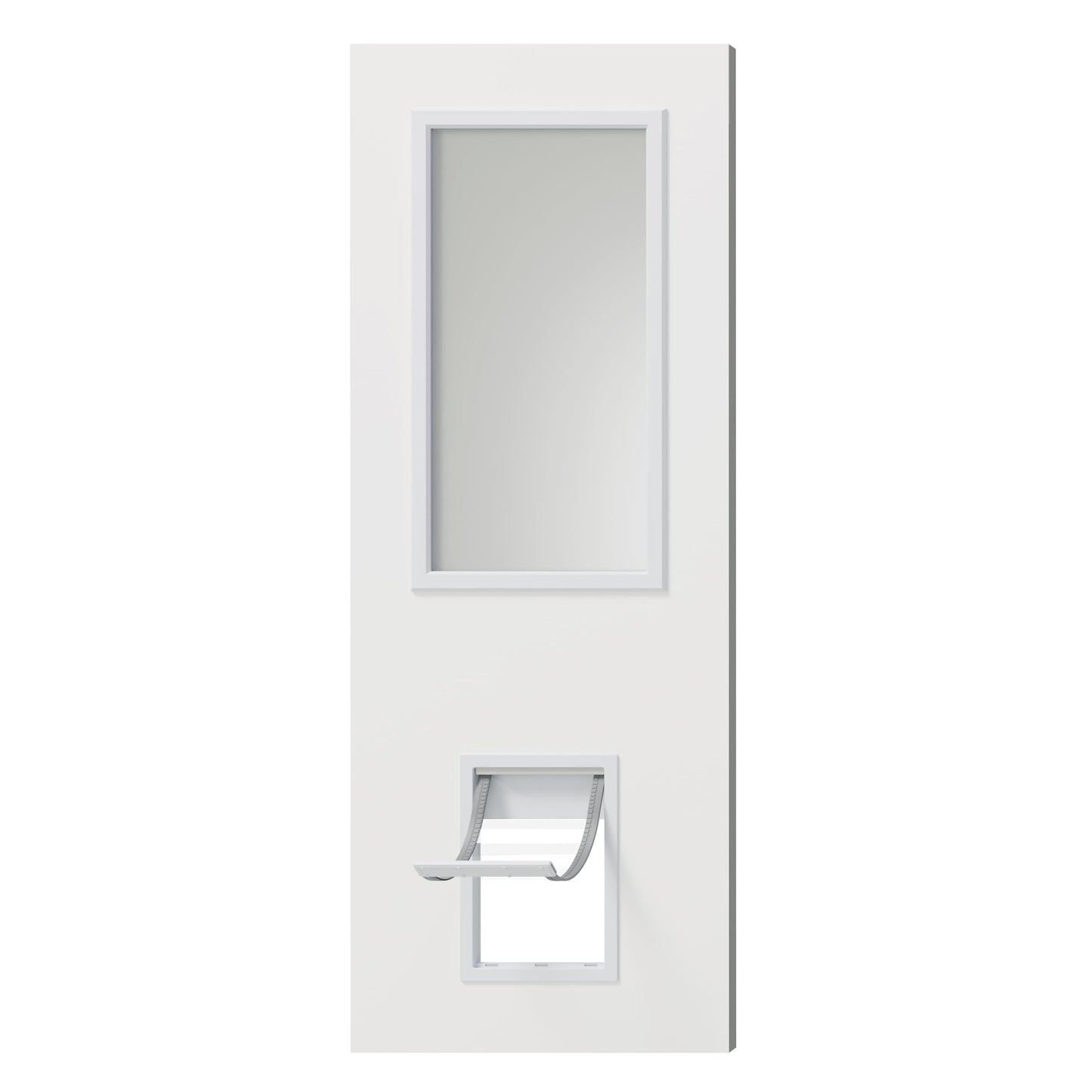 Lakenyon Entry Door, 30" x 80", 1-Panel Frosted Glass, Front Door with Dog Door, Solid Wood & MDF Construction, Waterproof Primer, Easy to Install, DIY-Friendly
