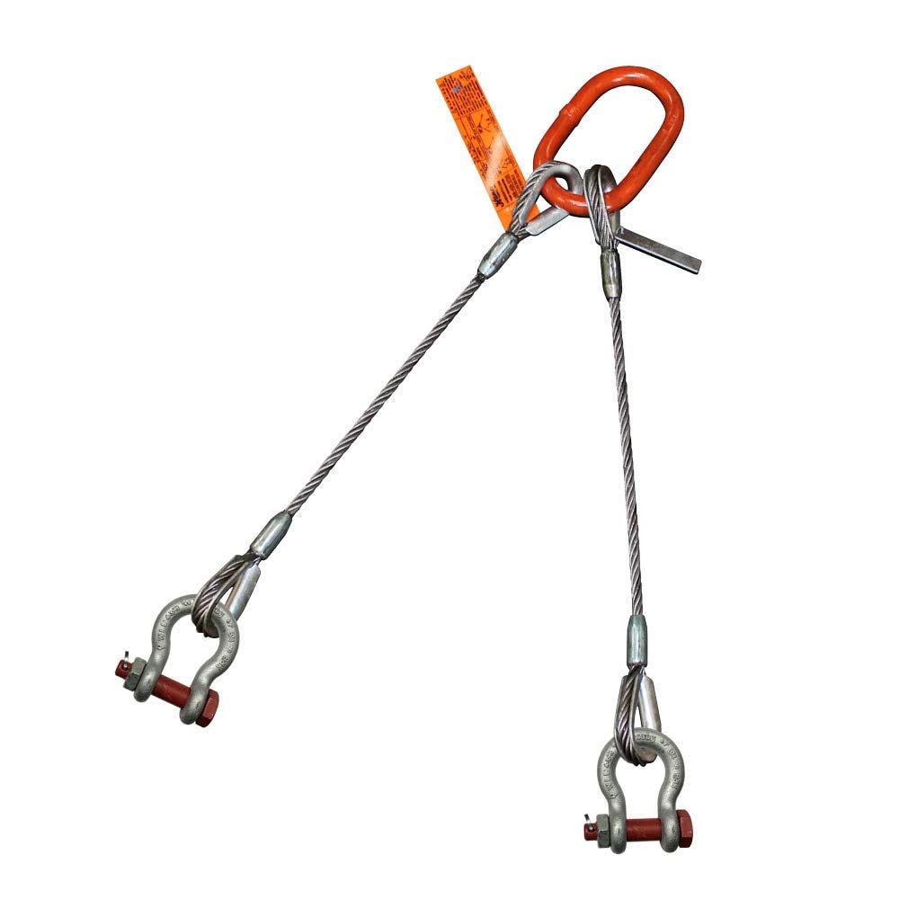 Two Leg Wire Rope Sling | 4.4 Ton Vertical Rated Capacity | Thimble-to-Bolt Anchor Shackle | 1/2" Dia. | 10' Length | EIPS 6x25 IWRC | Hanes Supply (HSI) Heavy Duty Rigging Cable