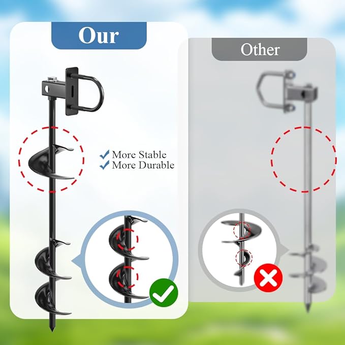 Ground Anchors for Sheds, Flymer Heavy Duty Carport Anchors Kit, 16 in Multi-Purpose Ground Anchors for Trampoline, Gazebo, Camping Tent, Swing Sets, 4 Pcs