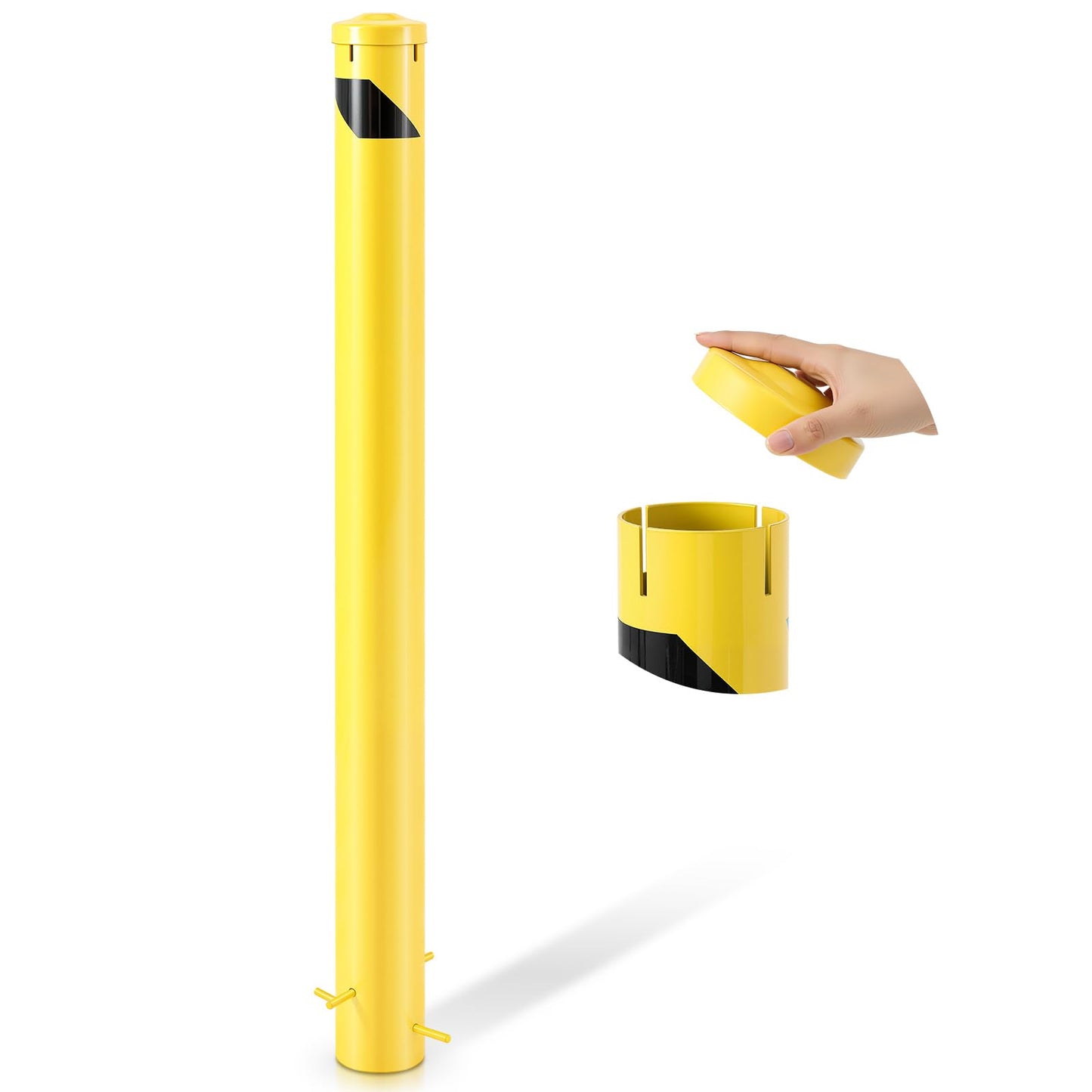 Blulu 1 Pcs 55" Pour in Place Safety Bollard Post, 4-1/2" OD Heavy Duty Steel Concrete Bollard with Removable Cap, Yellow Powder Coated Parking & Traffic Barrier