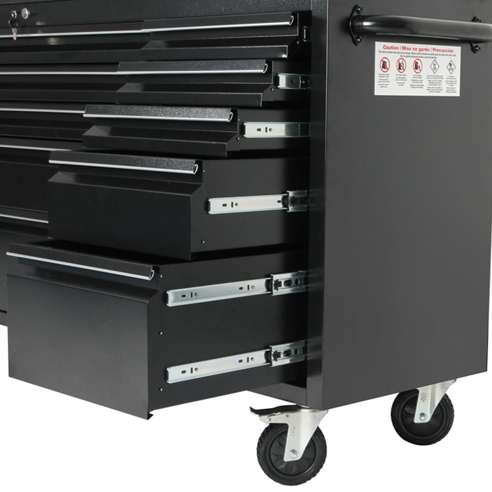 2 Pack - 72" Stainless Steel Rolling Tool Chest with 15 Drawers, Lockable Storage Cabinet, Black Mobile Workbench, Assembled Black Large Tool Box with Wheels for Garage Workshop (2 × HTC7215PC-1)