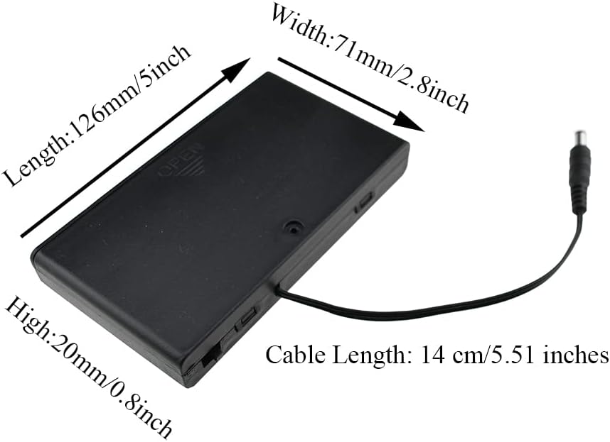 HAHIYO 12V 8x1.5V 2 AA Battery Holder with DC Plug Portable Supply Quick Swap Securely Lids On/Off Switch Plastic