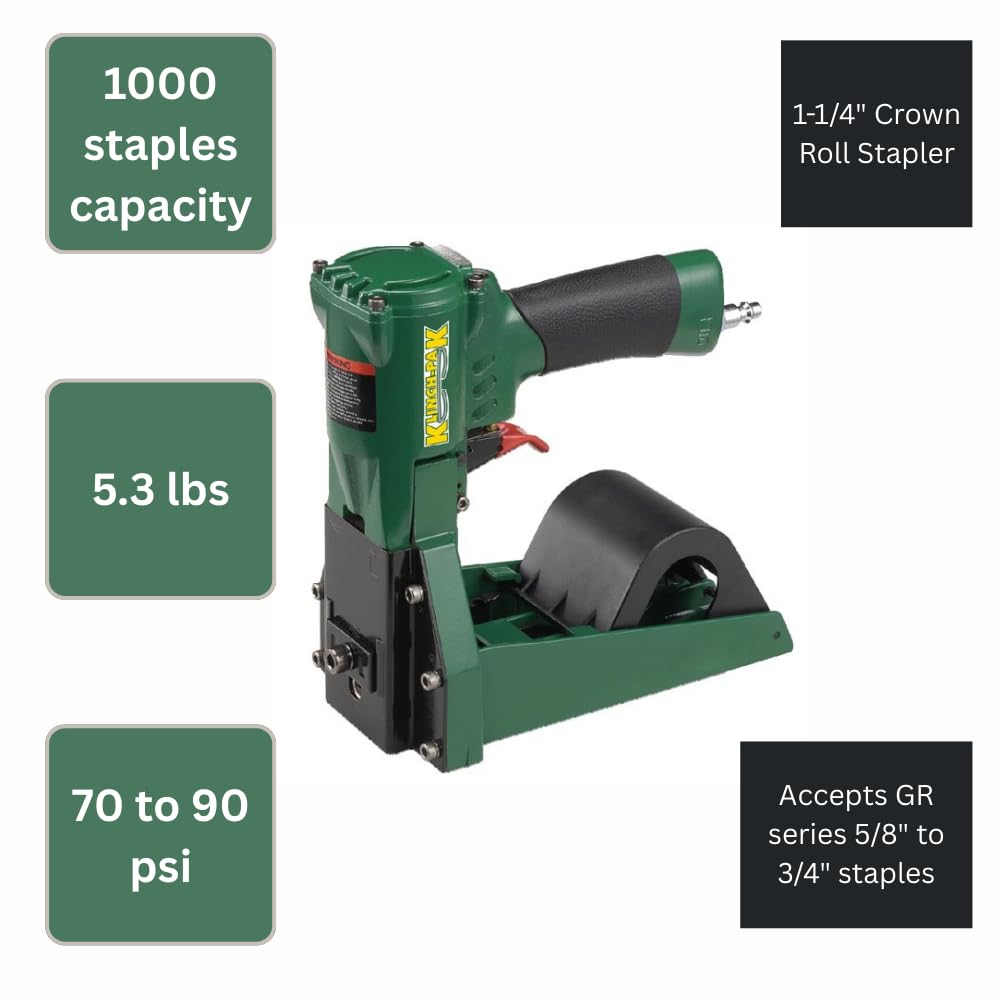 Klinch-Pak KP-GR1, Pneumatic Roll GR1 1-1/4" Crown Stapler Accepts K-GR1 Series 5/8" to 3/4" Staples, Ideal for Folding Boxes, Complete Overlap and More