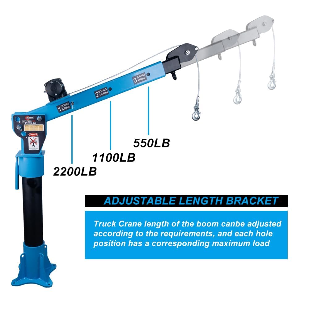 Pismire 1T/2200lb Folding Truck-Mounted Bed Crane - 5000lb 12V Electric Winch, 360° Swivel, Quick Removal Design, Painted Steel for Pickups，Blue