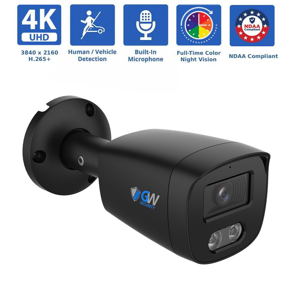 GW Security 16 Channel 12MP NVR 4K Security Camera System with 16 x 8MP PoE Full-Time Color Night Vision Outdoor/Indoor Microphone Acusearch Smart AI Bullet Cameras, 4TB HDD, No Monthly Fees (Black)