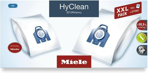 Miele Original Performance Pack Vacuum Cleaner Bags - 16 HEPA AirClean Bags for C2, C3, S8, S5, S2 Models