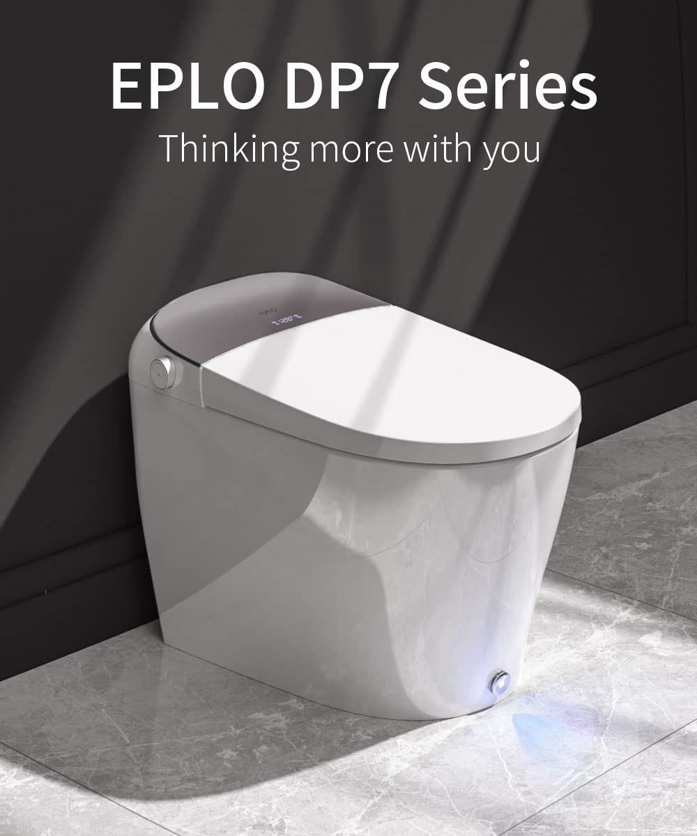 EPLO Smart Toilet - Elongated Heated Seat, Auto Flush,Kick Flush,Warm Wash, Modern One piece Toilet with Bidet built in, ADA Comfort Height for Bathroom, Blackout can Flush, Night Light, LED Display