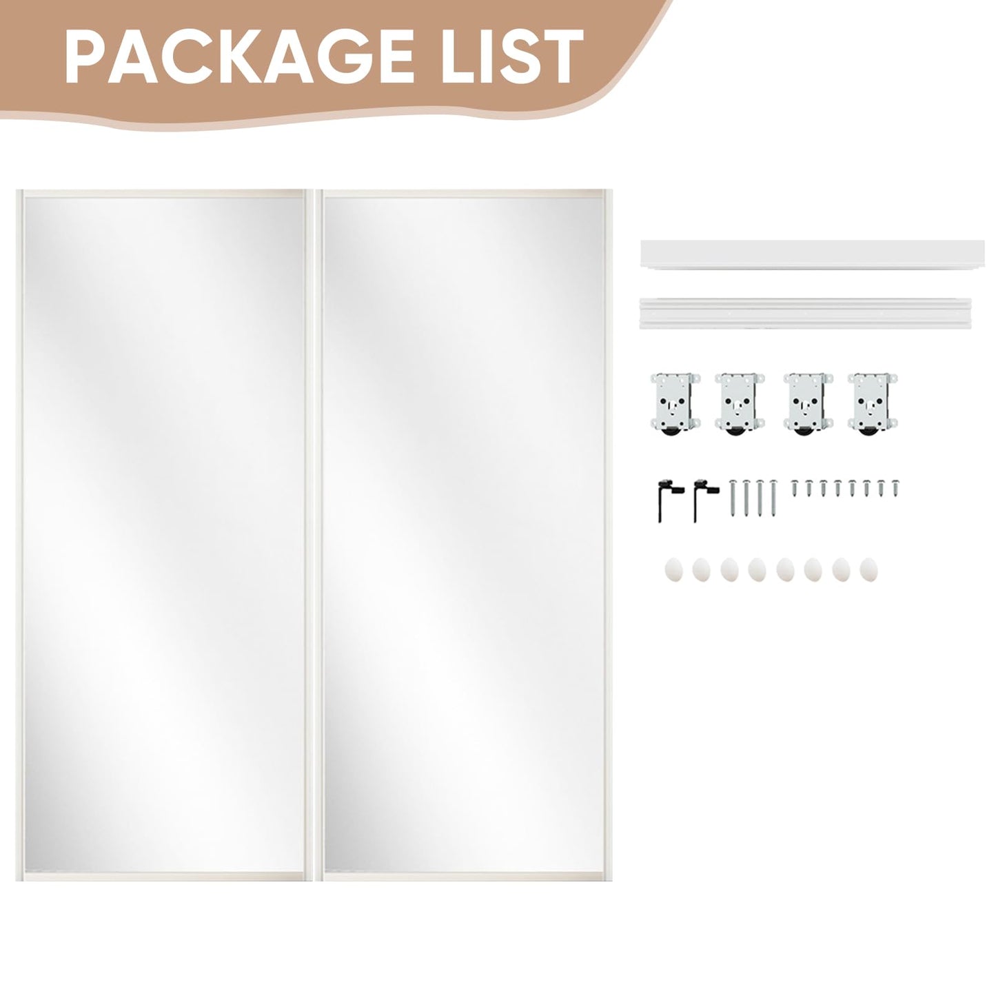 BARNSMITH 60 x 80 Inches Mirrored Closet Door, One Side Mirror with Top & Bottom Track Kits, 2-Panels Steel Frame Sliding Mirror Closet Door, Easy to Install