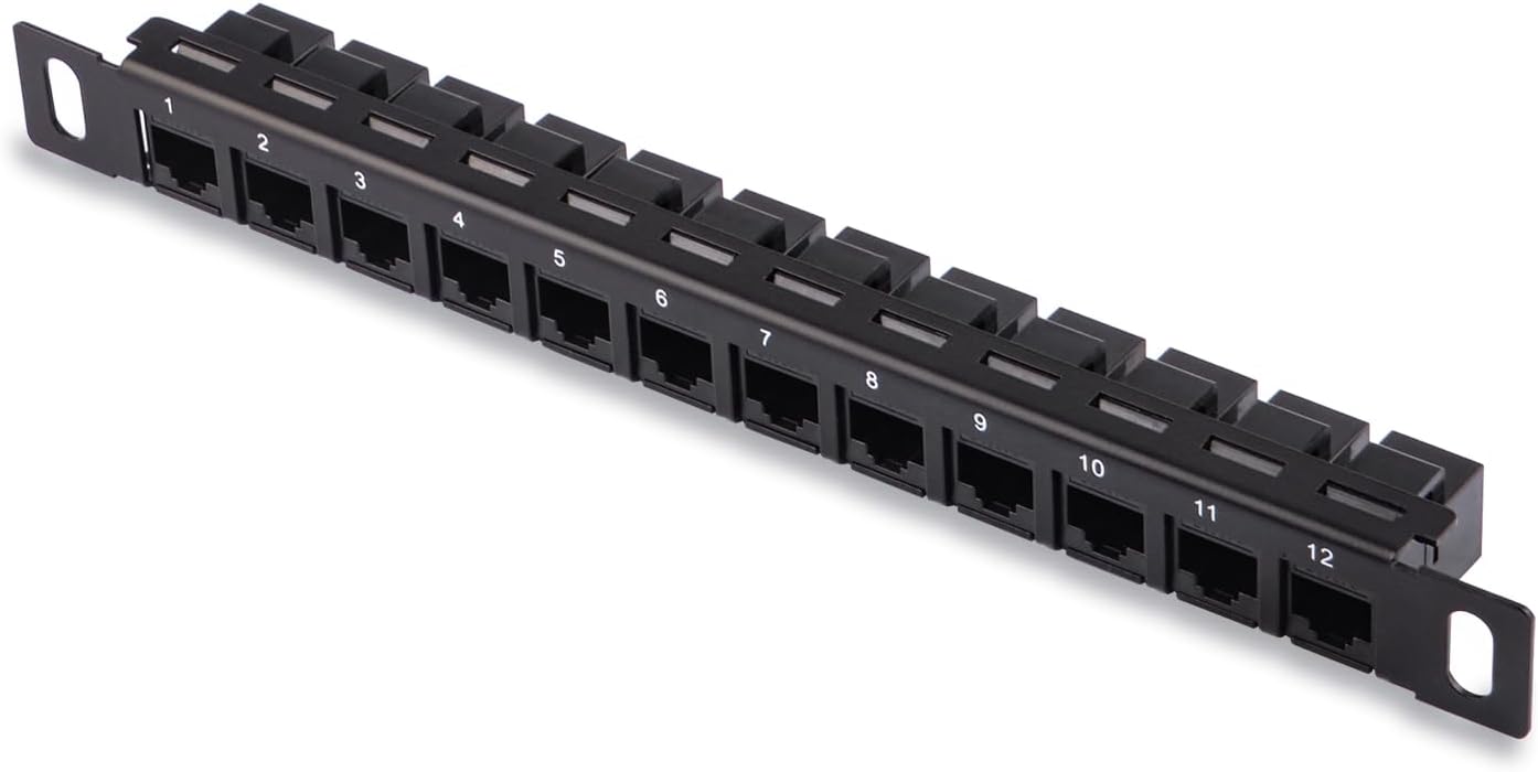 GeeekPi 12 10inch 0.5U CAT6 T1/T0/T2/T1 Plus/T0 Plus/TL1 10 Inch Port Patch Panel, Network Patch Panel for DeskPi