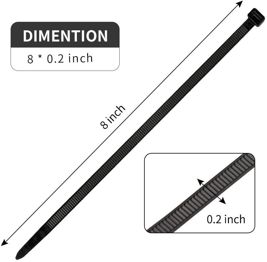 100Pcs 8 Inch 40lbs Heavy Duty Industrial Zip Toes Tensile Strength Releasable Black Tie Wraps Reusable Zip Toes Tie