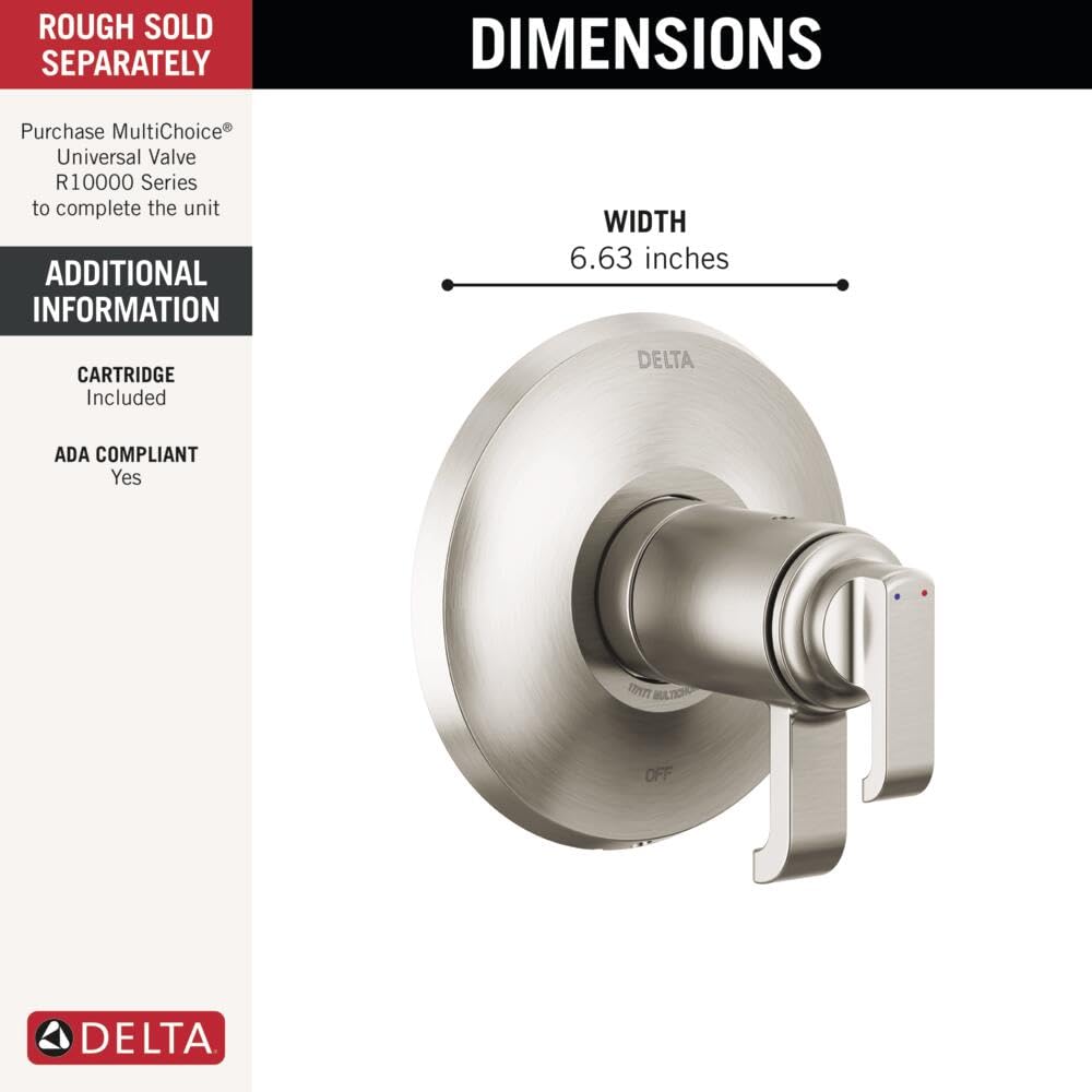 Delta Faucet Tetra 17T Series Dual-Function Brushed Nickel Shower Valve Trim Kit, Shower Handle, Delta Shower Trim Kit, Lumicoat Stainless T17T089-SS-PR (Valve Not Included)