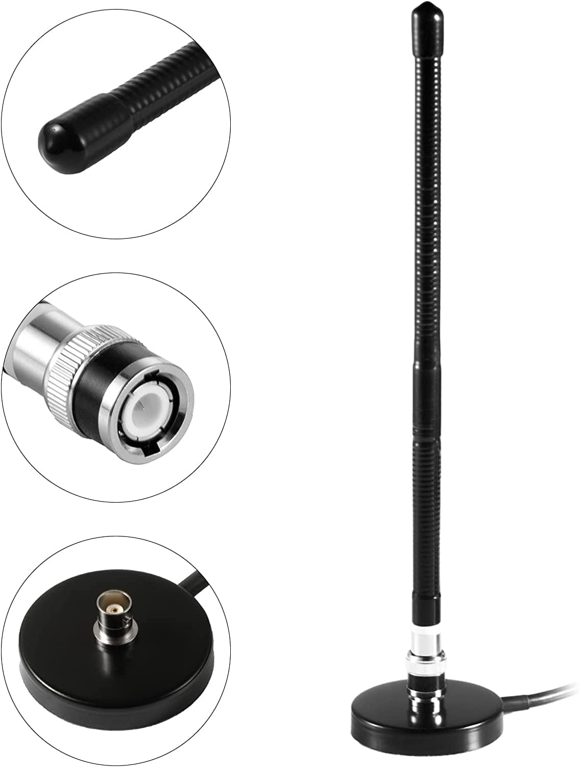 eifagur 27MHz PL-259 Long Range Soft Whip Magnetic Base CB Radio Antenna with BNC Male Connector for Cobra Midland