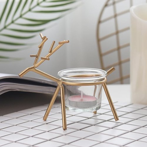Cabilock Christmas Reindeer Tealight Candle Holders - Elegant Glass Deer Stands for Festive Home Decor