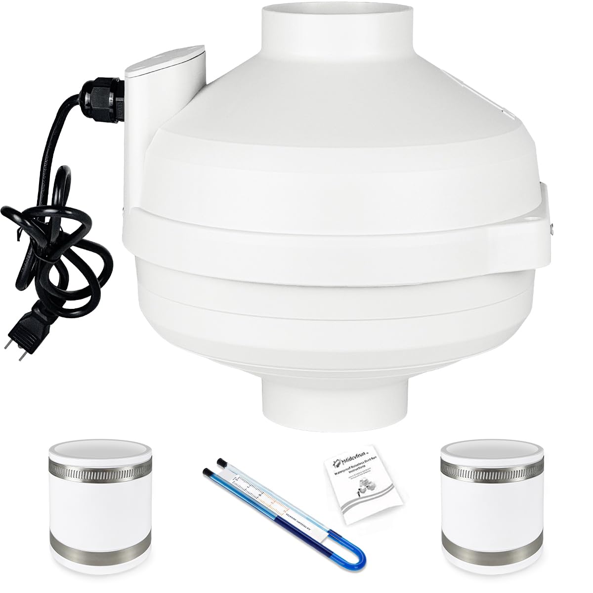MIDCVFRUN 3 inch Radon Mitigation System Kit, 2 speed Radon Fan 240/170CFM with 3 to 3 inch rubber couplings and air pressure indicator, fits 3” PVC Piping, IP67 Waterproof Indoor Outdoor