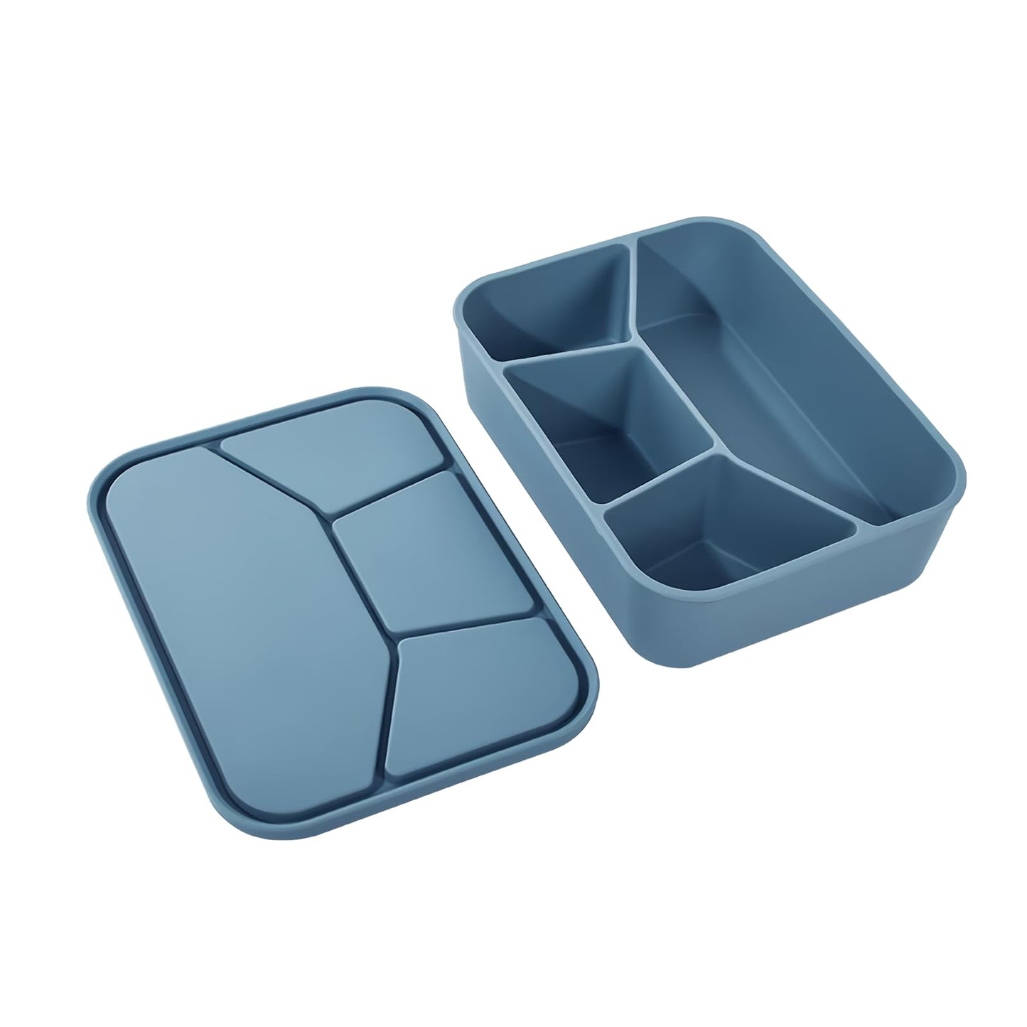 AROCFTIE Silicone Bento Box, 4 Compartment Hard-Shell Food Grade Silicone Lunch Box with Lids,40oz Leak-Proof Lunch Containers with Four Sections, Oven & Dishwasher Safe (Blue)