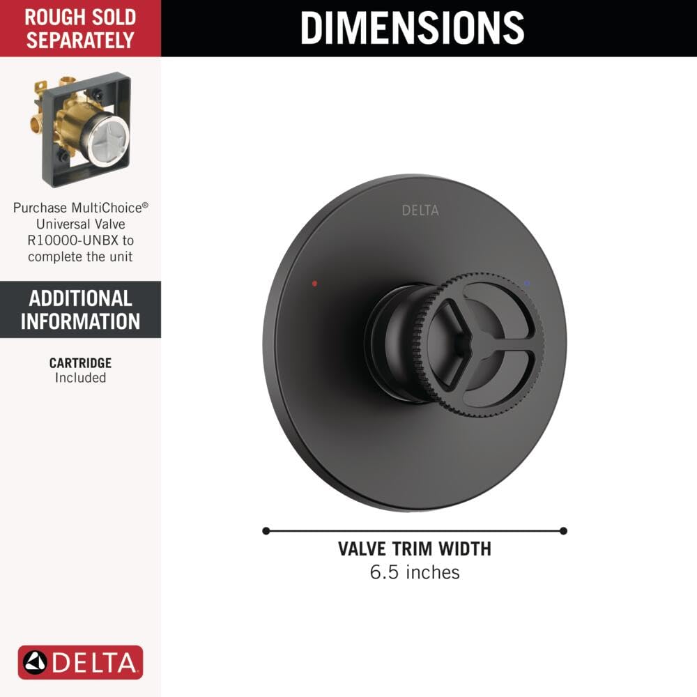 Delta Faucet Trinsic Matte Black Shower Valve Trim Kit for Black Shower Systems and Shower Faucets, Delta Shower Handle Replacement, Shower Faucet Handle, Matte Black T14058-BL (Valve Not Included)