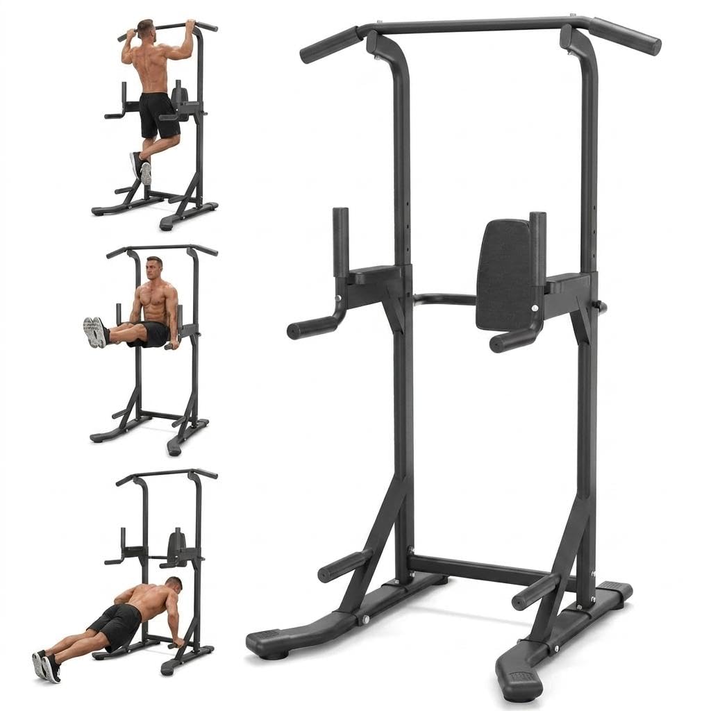 Power Tower, Heavy Duty Pull Up Bar 450LB Capacity, Multi-Functional Dip Station Adjustable Height, Strength Training Equipment Full Body for Home Gym, Pull-Ups, Dips & Leg Raises, Carbon Steel