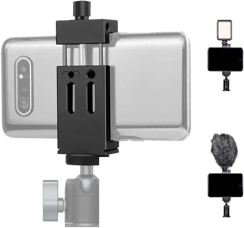 3 1/4" Port,360Rotation Aluminum Metal Phone Tripod Mount with Cold Shoes & Arca Cell Phone Tripod Adapter for Phone