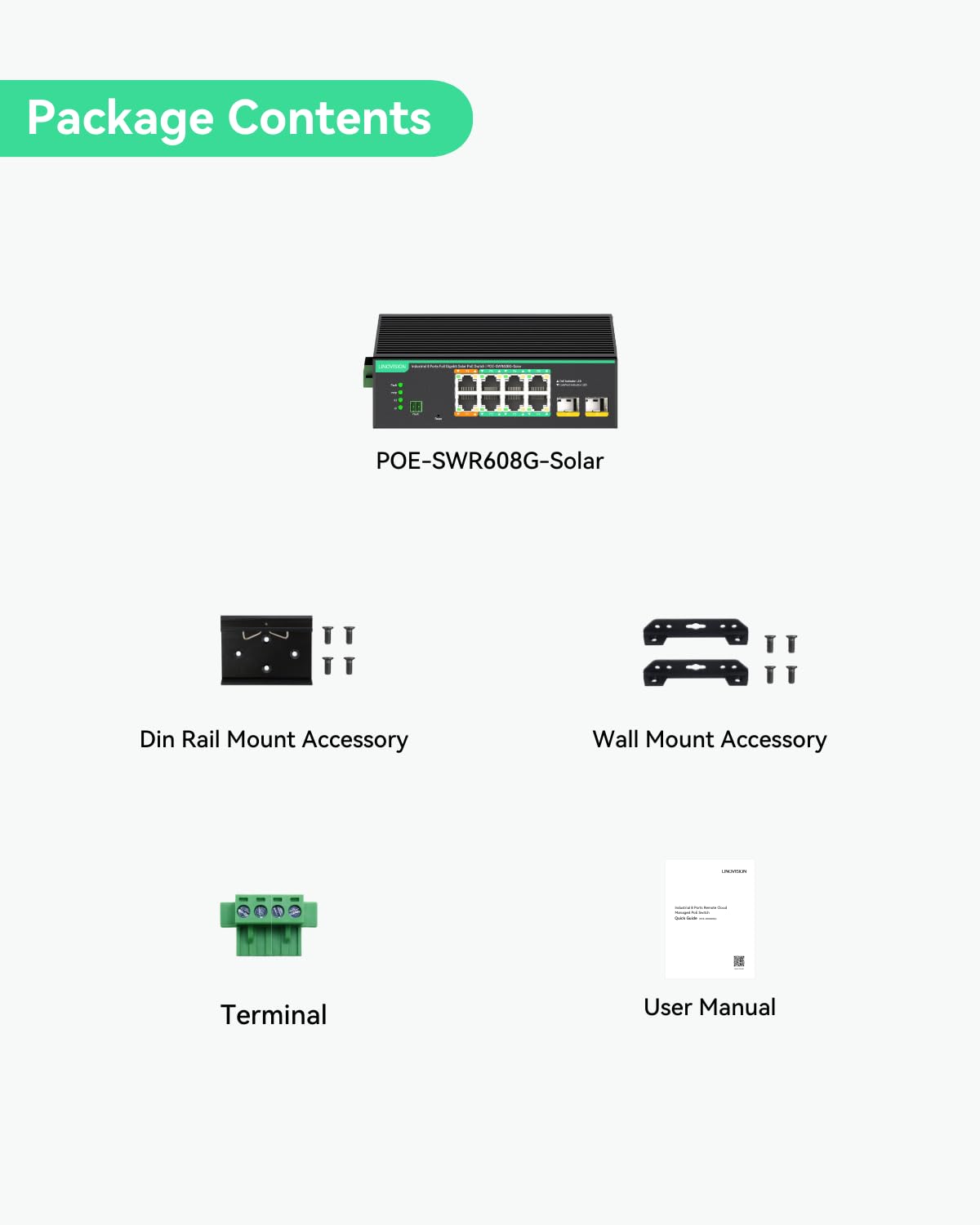 LINOVISION Industrial 8 Ports Full Gigabit PoE Switch Support DC 12~57V Input, 24V/ 12V PoE Switch for Solar or RV UPS System, 2 High PoE+ Ports for Big PTZ Cameras or Wireless APs. NDAA Compliant