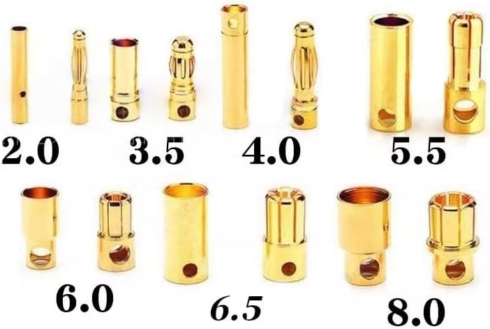 sjgqwt 20pcs/lot 2.0mm 3.0mm 3.5mm 4.0mm 5.5mm 6.0mm 8.0MM Plug(3.0mm) Gold bu/*llet Banana Connector