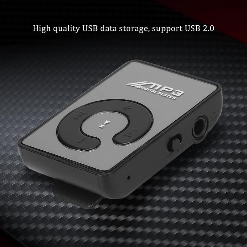 Ruitutedianzi Mp3 8GB Mini Mirror Clip USB Digital Music Player Support SD TF Card Black