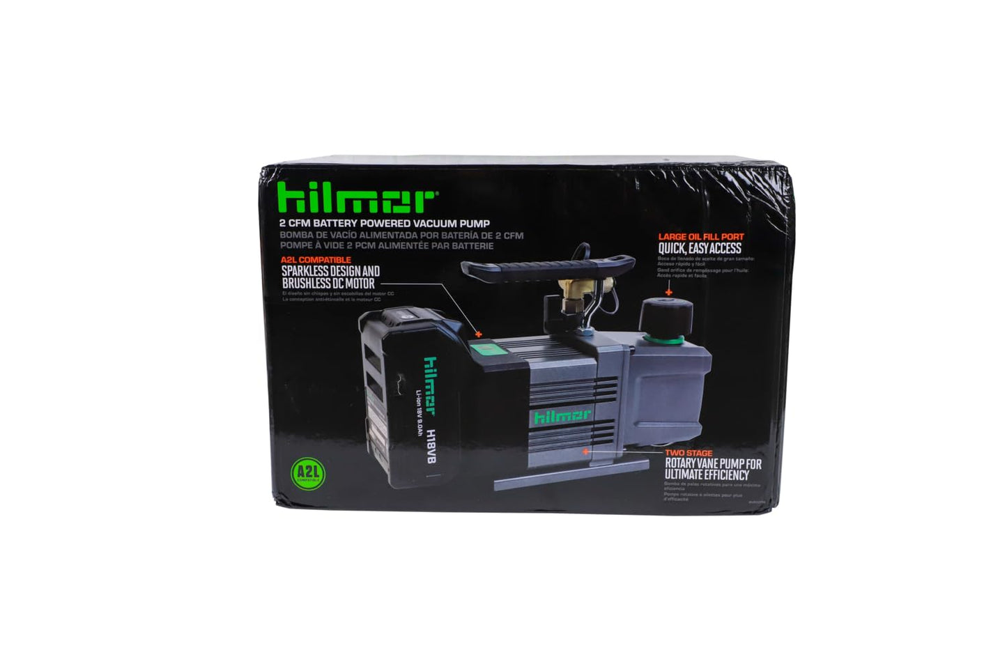 hilmor BVP2CFM 2CFM Battery Powered Vacuum Pump for HVAC Tools and Equipment, 9Ah 18 Volts, 1/2 Horsepower, 11 oz. Oil Capacity A2L Compliant