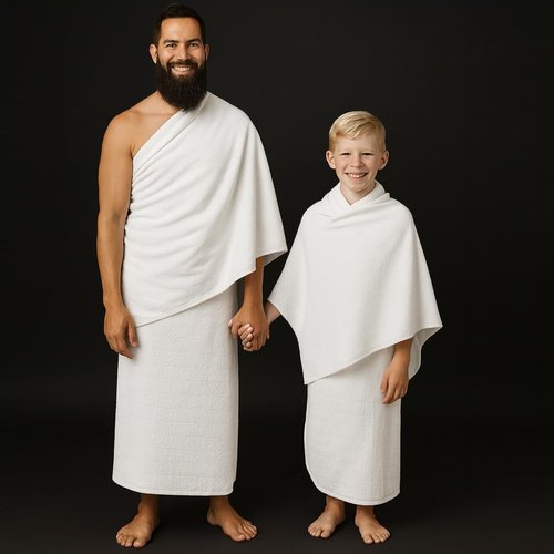 Ihram for Men – 2-Piece Hajj and Umrah Towel Set – 100% Natural Cotton – Soft, Non-Stitched 110x220 cm (43x86 in) – Ahram Ehram (Cotton with Belt)
