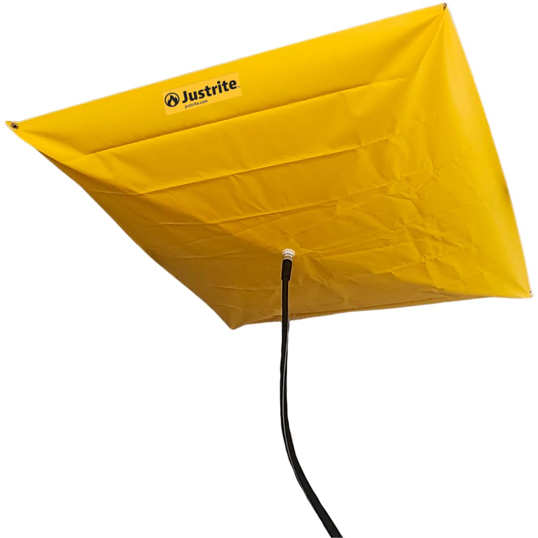 Justrite Ceiling Leak Diverter Tarp with Hose Connection and Corner Grommets, 7' x 7' Puncture-Resistant and Watertight PVC-Coated Fabric, for Temporary Leak Fix, Made in The USA, Yellow, 28304