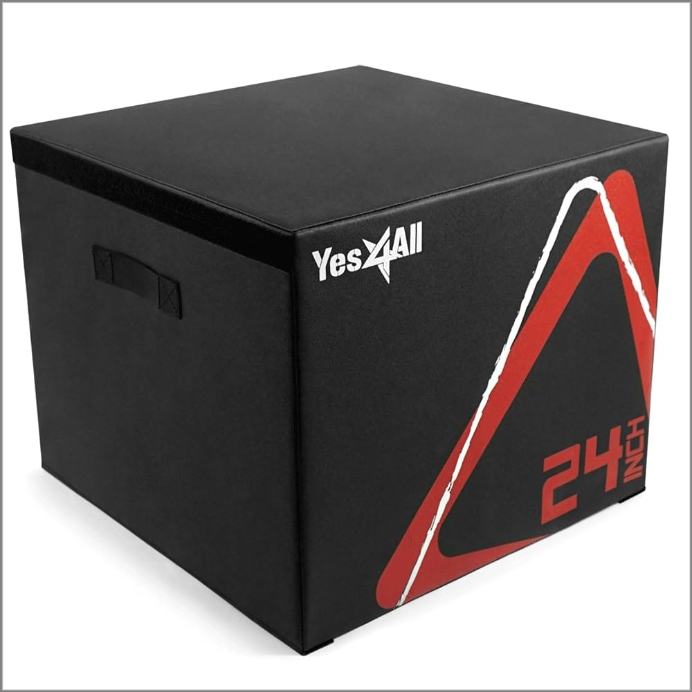 Yes4All Adjustable Soft Plyo Box, Jumping Trainer - For Plyometric Exercises and Conditioning, Multiple Height Variations, 24'', Black