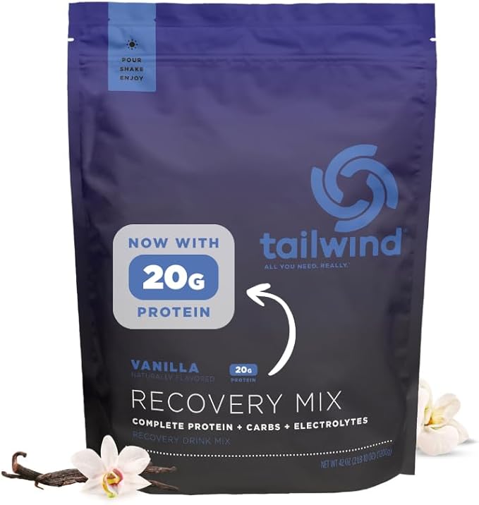 Tailwind Nutrition Recovery Mix, 20 Grams Complete Protein, Carbohydrates, and Electrolytes Powder Drink Mix for Post-Workout, Free of Gluten, Soy, and Dairy, Vegan, 20 Servings, Vanilla