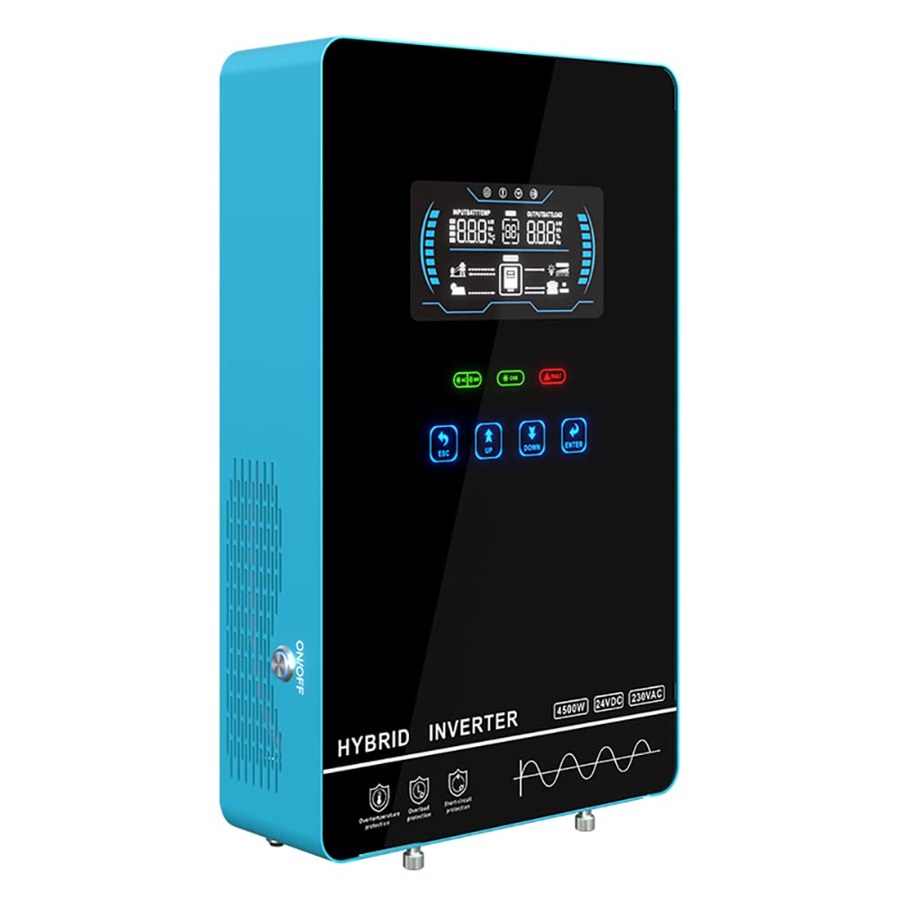 Y&H 4000W Hybrid Solar Inverter DC24V 120VAC Pure Sine Wave Output Battery-Free Starting, Built-in 140A MPPT Charger, 6.25" Touch LCD, UPS/Line/Battery Mode, for Off-Grid Home/RV/Energy Storage System