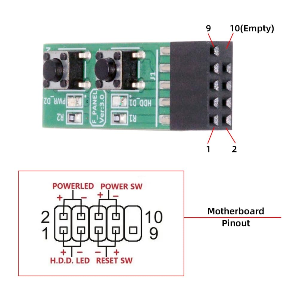 Reset 9Pin cablecc Power Jumper Mainboard Power Starter Board for Computer Switching Board Adapter with Button