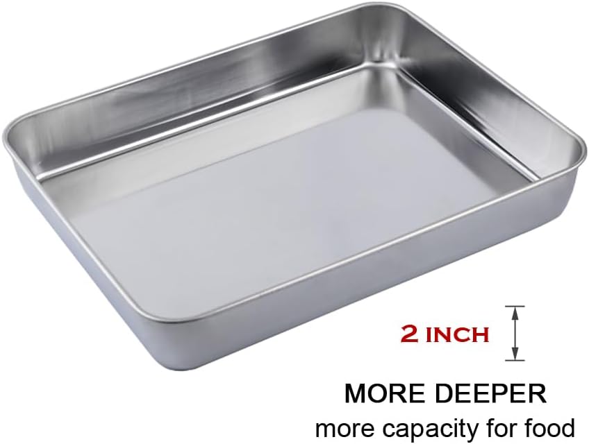 Stainless Steel Deep Baking Pan Set by [Brand Name] - 2-Pack (12" & 16") | Non-Toxic, Heavy Duty Bakeware