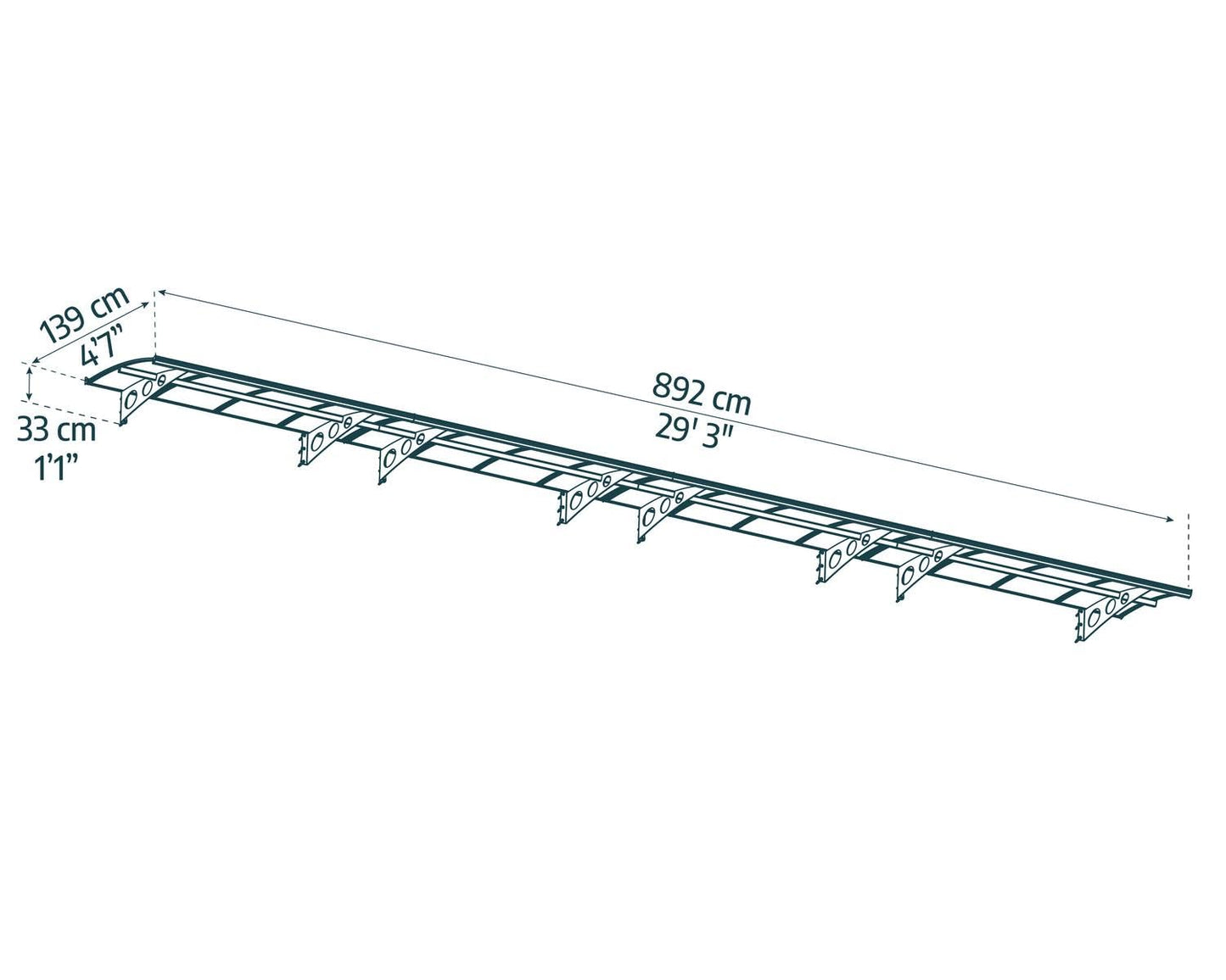 Palram - Canopia Herald 4460 15 Ft. x 5 Ft. Awning Durable Steel Support, Aluminum Trim, and Polycarbonate Panels with UV Protection Rain & Snow Redirect Channels for Element Protection (Gray/Mist)