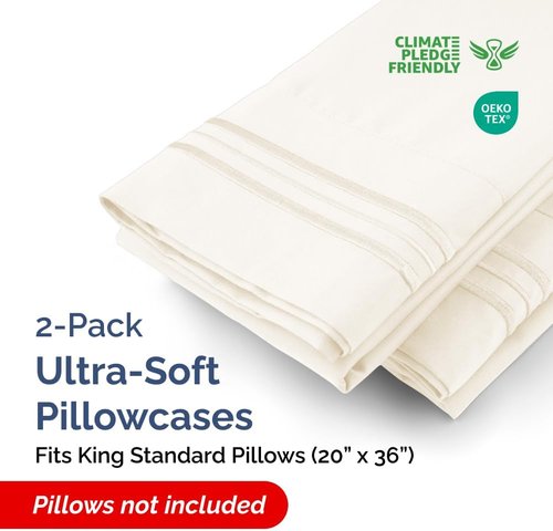 King Standard Pillow Cases - Soft Hotel Quality Covers | Comfy, Fade-Free & Wrinkle Resistant - Off White Set of 2