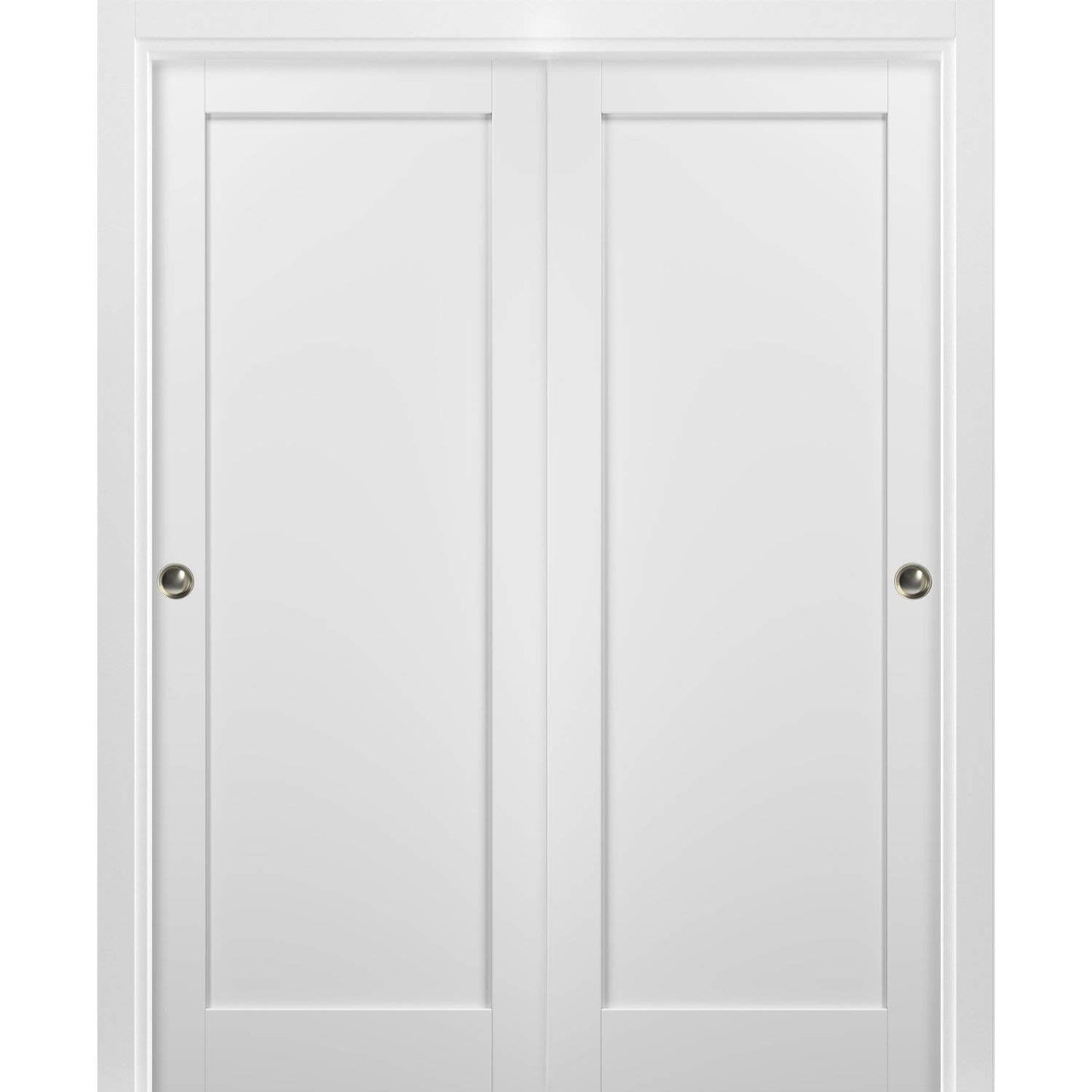 Sliding Closet Door SARTODOORS Quadro 4111 Bypass Interior Doors, no Glass, MDF, 84x80, White, Modern Style Hardware Included