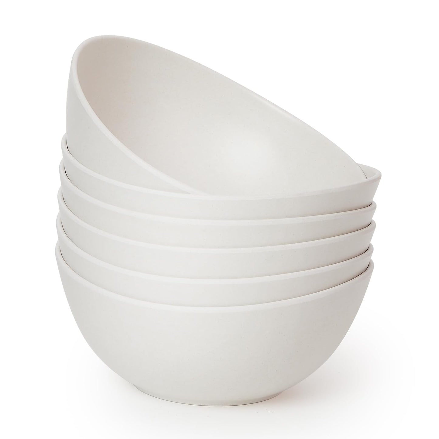 6.2'' Bamboo Fiber Cereal Bows Set of 6, Soup Bowls 24 Oz for Serving Salad, Snack, Side Dishes, Modern Oval Lightweight Bowls for Breakfast, Lunch and Dinner, Dishwasher and Freezer Safe(Matte White)