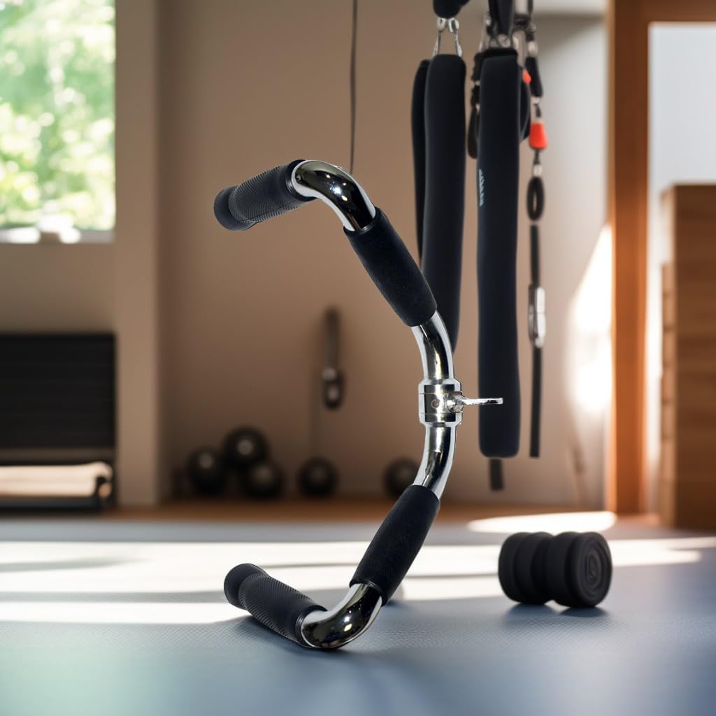 Rivotrance Strength-Enhancing Wide Grip LAT Pull Down Bar, Curl Pulldown Attachment,Cable Machine Attachment - Gym Equipment with Rubber Handles for Comfortable Strength Workouts