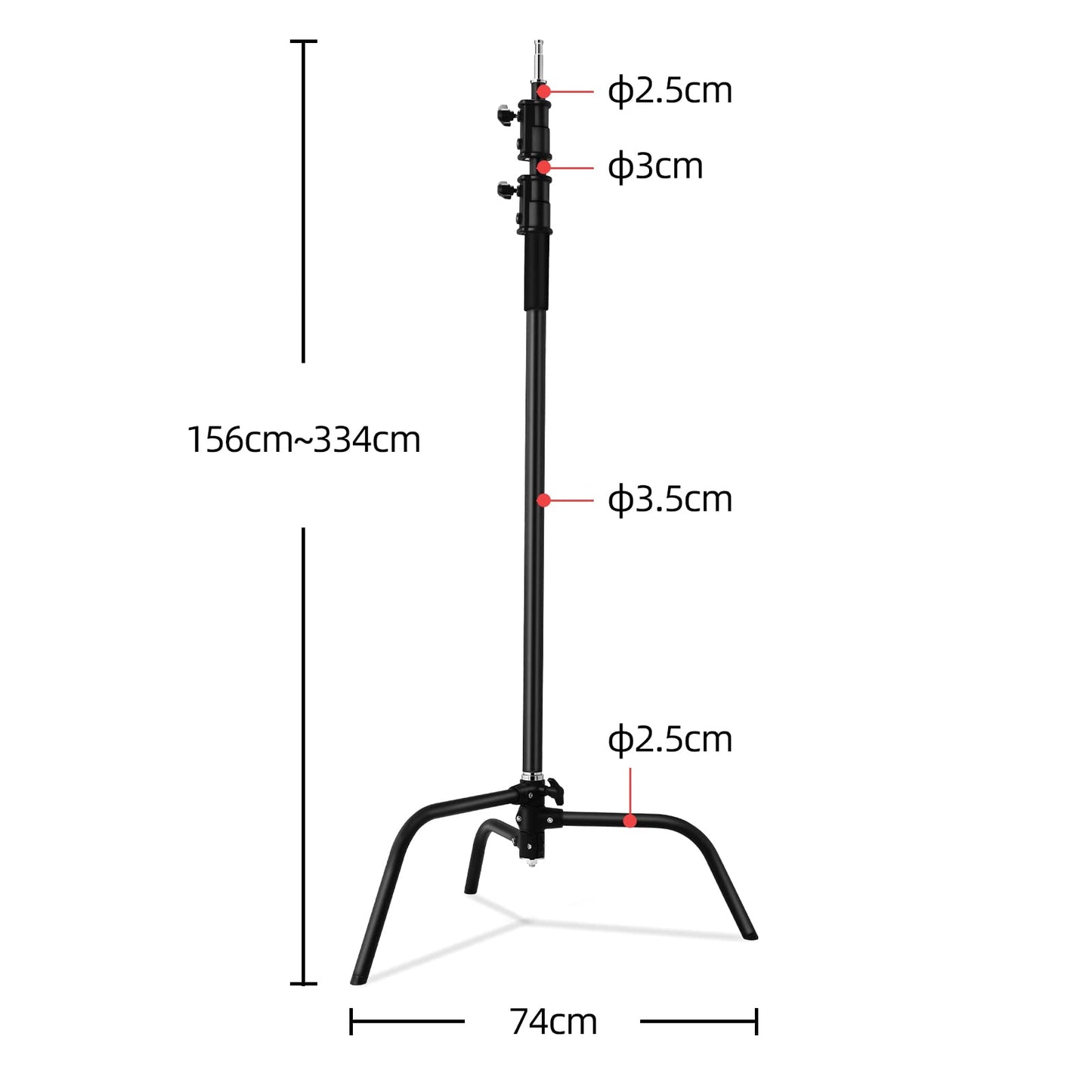 Soonpho 2 Pack 100% Heavy-Duty Steel C-Stand, Pro Photography Light Stand with 3.5'/108cm Extension Arm, Grip Head, Turtle Base for Studio Monolight, Softbox, Reflector, Max Height 10'/305cm – Black