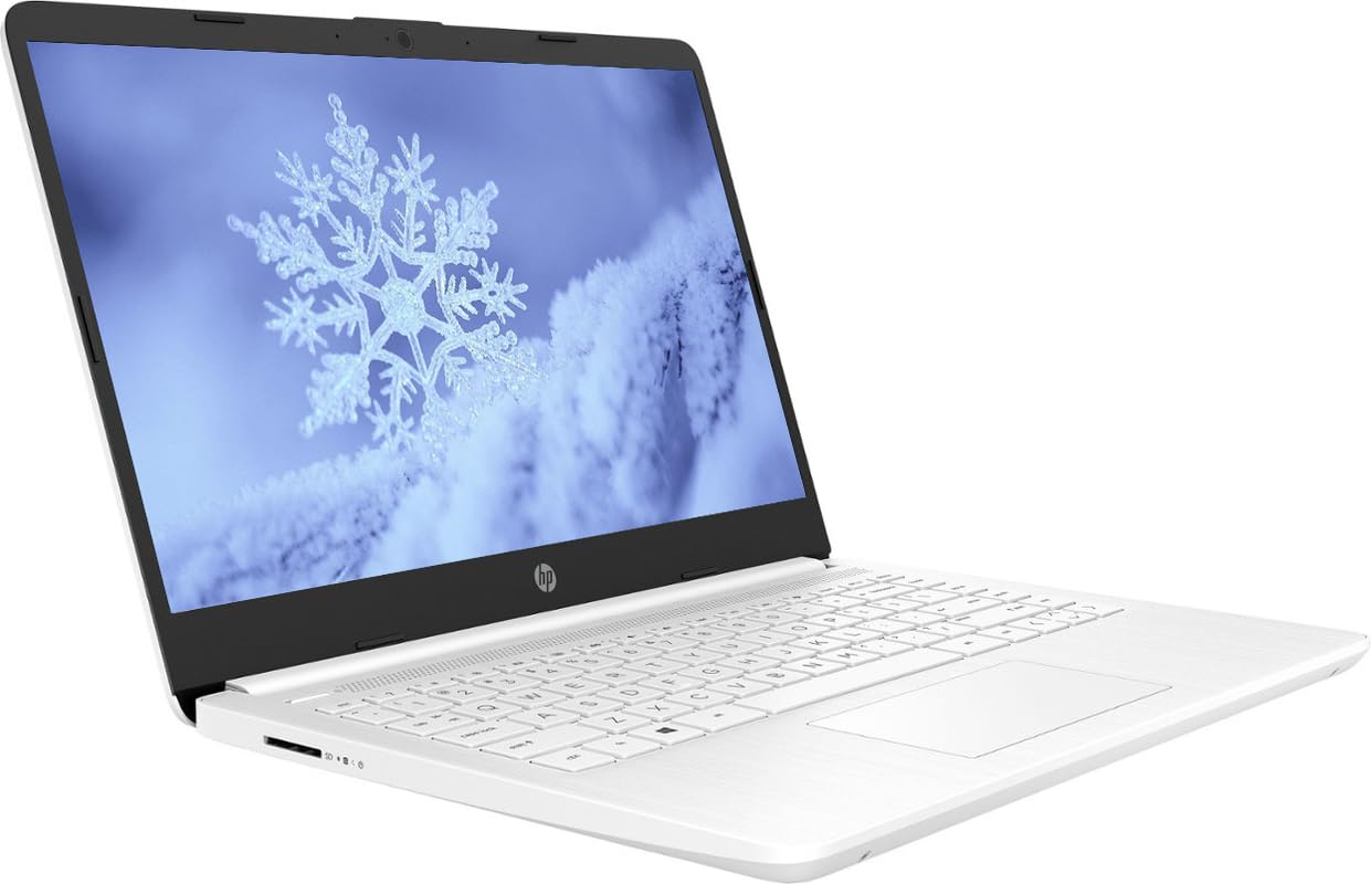 HP 14" Business & Student Laptop with 1-Year Microsoft Office 365, 4-Cores Intel Processor, 320GB Storage (64GB SSD+256GB SD Card), 8GB RAM, Windows 11, PLUSERA Earphones, Snowflake White