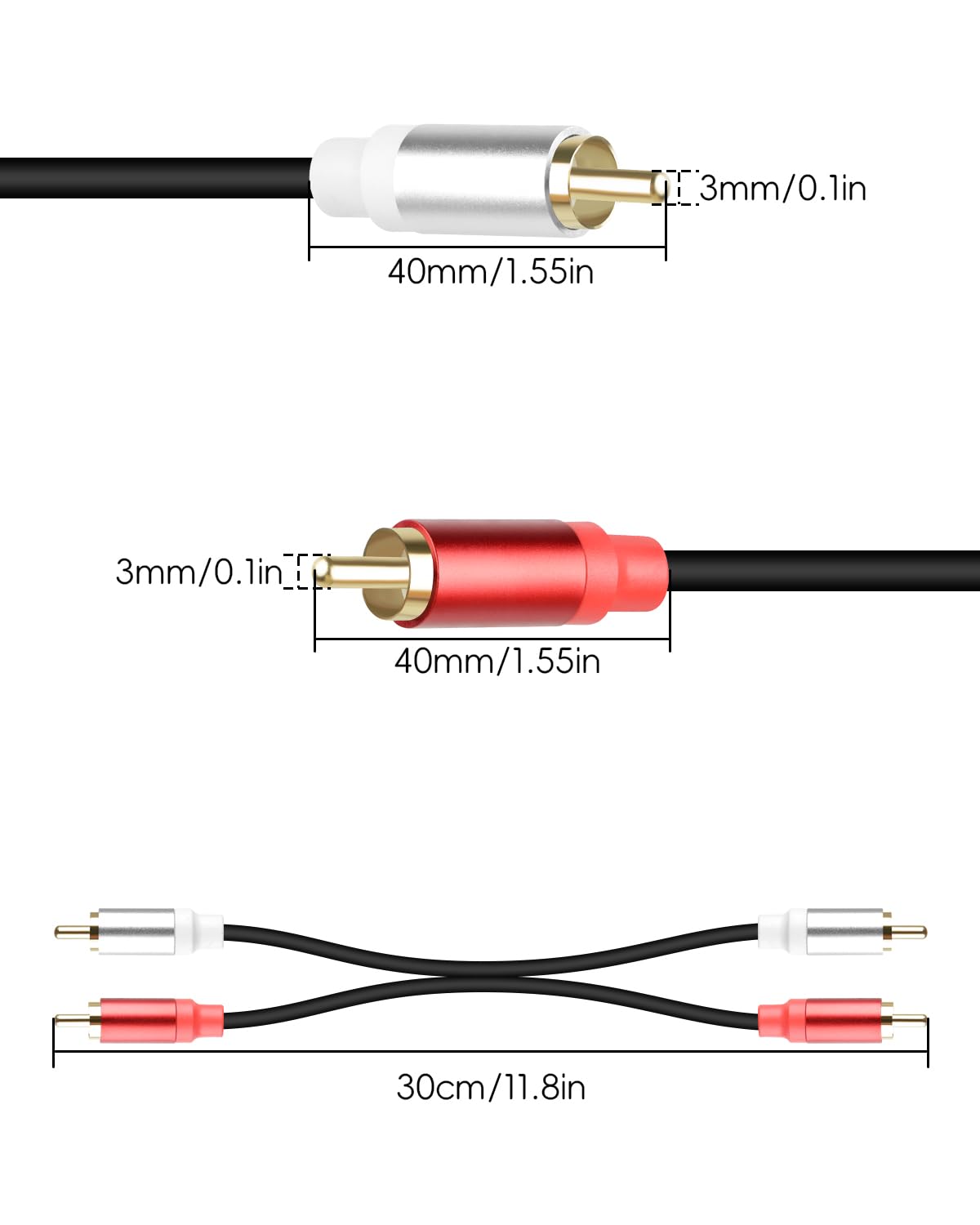 2Pack 2RCA 2RCA 1FT, 2 2 GELRHONR to Cable Short RCA Male to RCA Male Stereo Audio Cable for Subwoofer, Speaker, Home