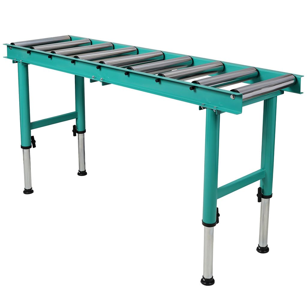 SEOCCTV 5 FT Adjustable Roller Conveyor Table with 9 Rollers, Heavy Duty Portable Steel Conveyor Stand, Height Adjustable Roller Table Supports 440 lbs for Warehouse, Workshop & Material Handling