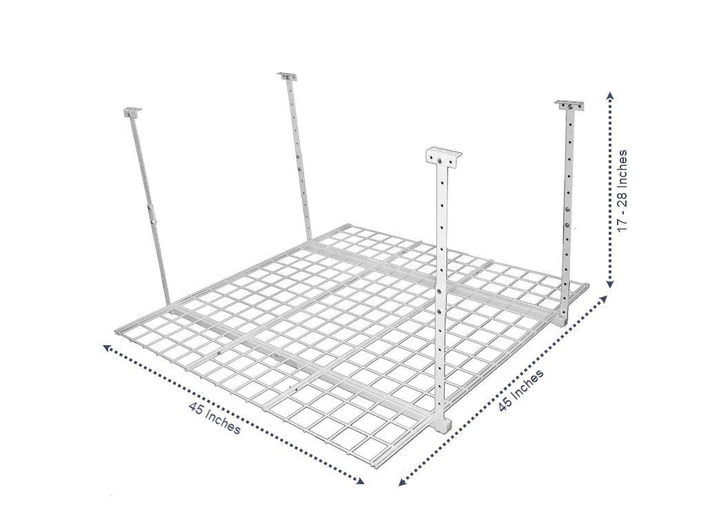 HyLoft Overhead adjustable Garage Storage Rack,Heavy Duty Steel Garage Storage System, 45-Inch x 45-Inch, White