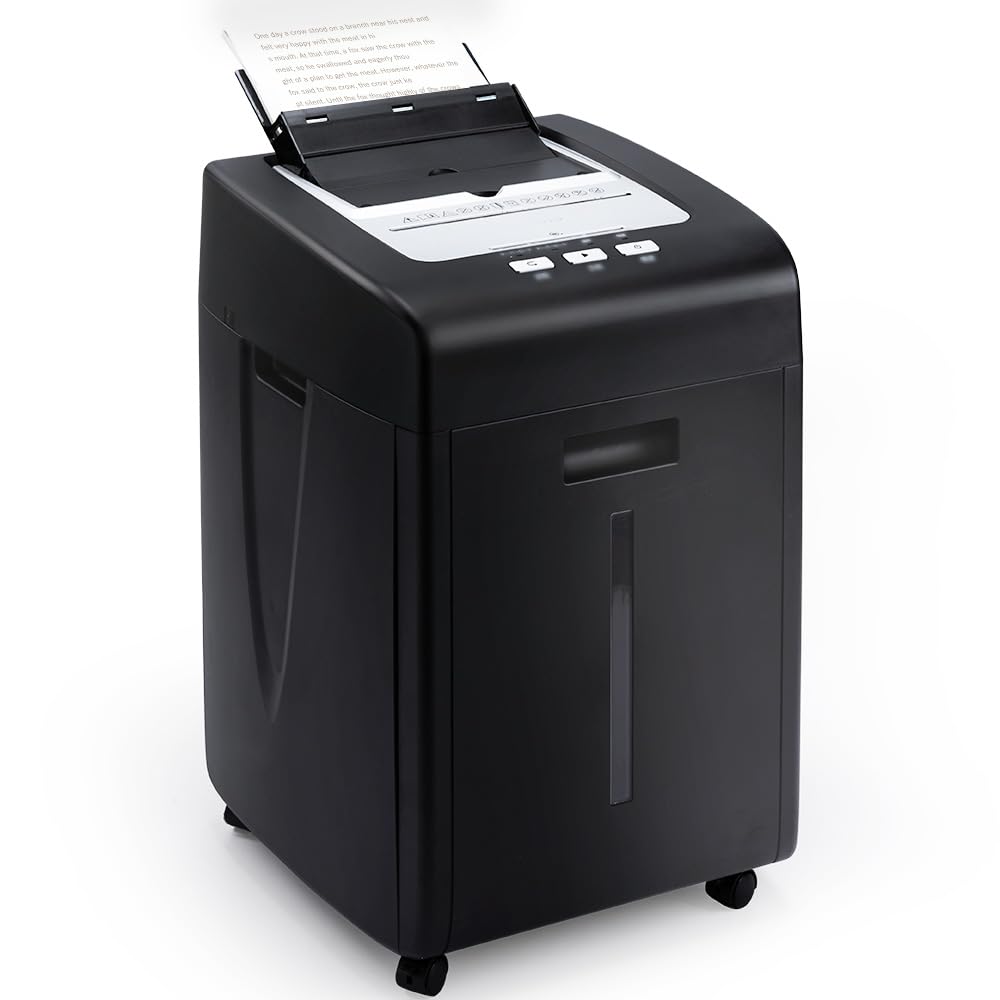 Effeluviate Commercial Autofeed Paper Shredder: 200 Sheets P-5 Micro Cut Shreds CDs/Cards/Staples 60-Min Continuous Run Anti-Jam 9.3 Gal Bin Quiet Heavy Duty for Home Office School Business - Black