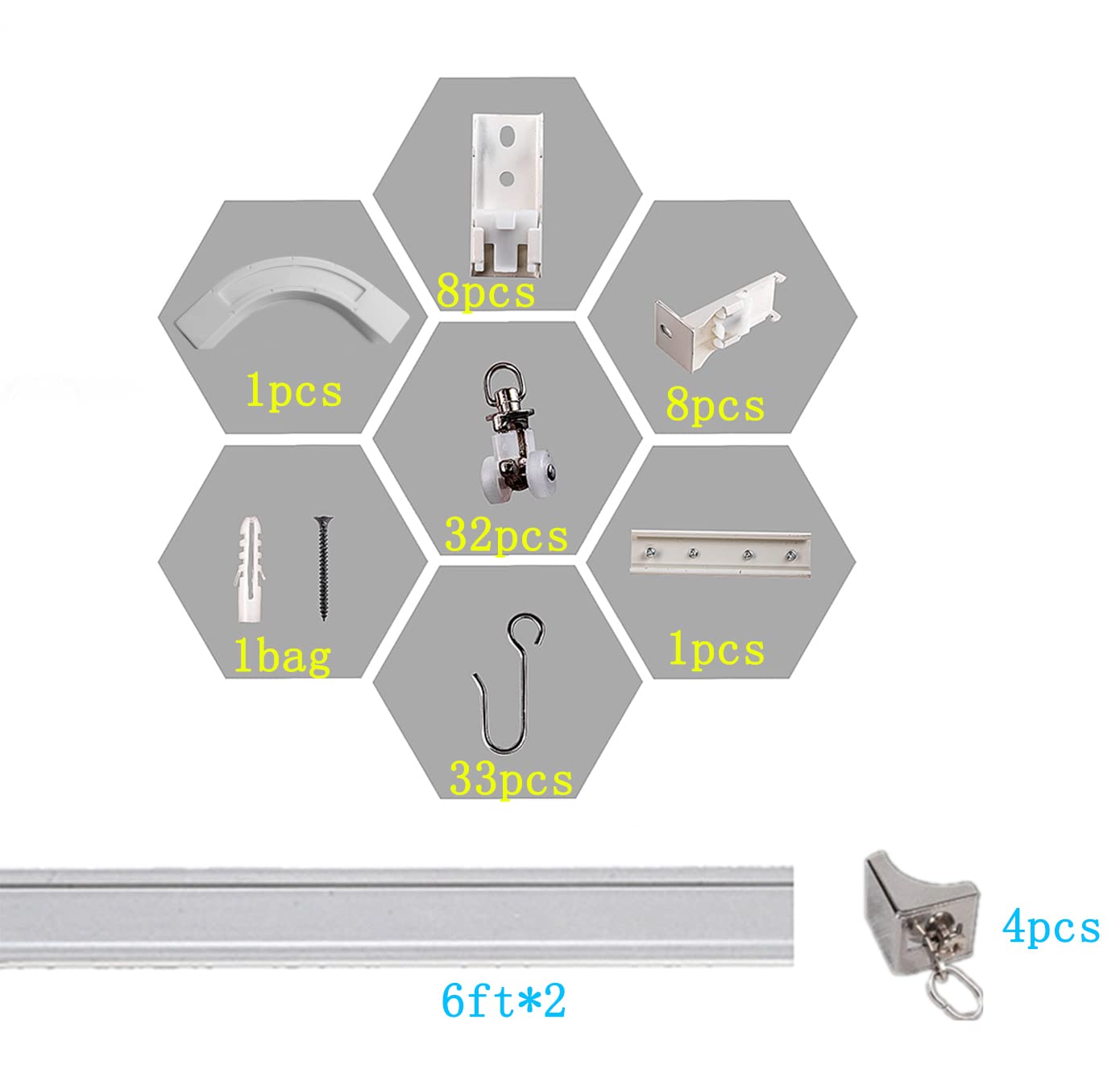 6ft-12ft Upgraded Aluminum Curtain Track, Ceiling or Wall mount, Curtain Rail System with 90 Degree Corner Bends, Windows and Room Divider Ceiling Track set with Runners and Hooks(White)