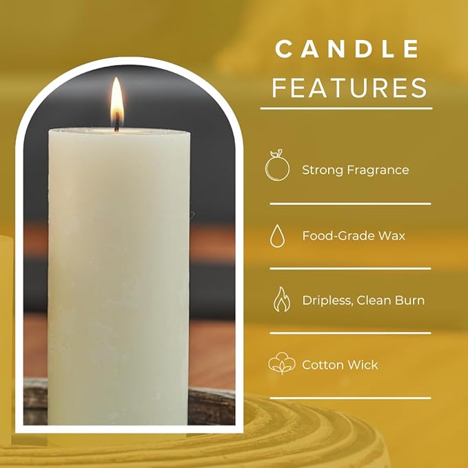 Simply Soson Citrus Scented Candle Set - 3x6 Ivory Pillar Candles for Home Aromatherapy Gift