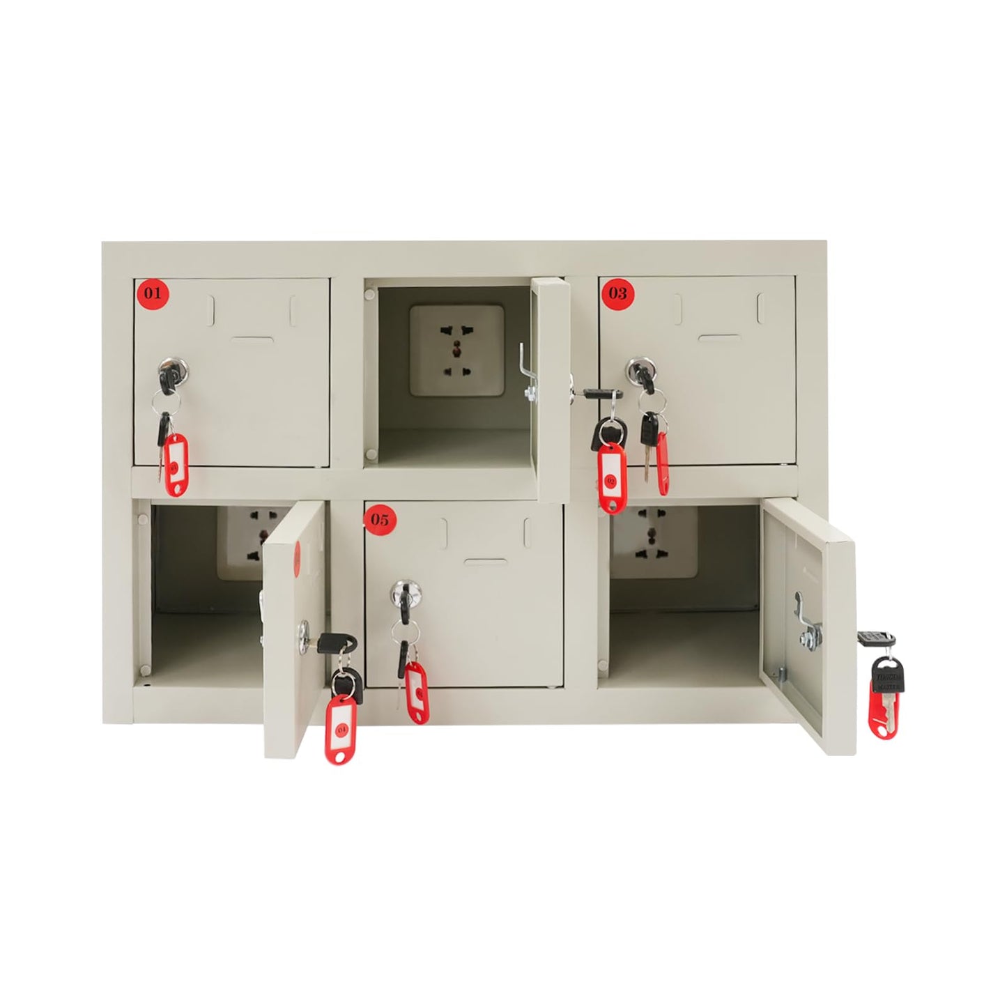 QUEWATSA 6 Slots Cell Phone Locker, Cell Mobile Phone Steel Locker, Cell Phone Locker with Charging Station, Rechargeable Mobile Phone Storage Cabinet with Individual Charging Outlets
