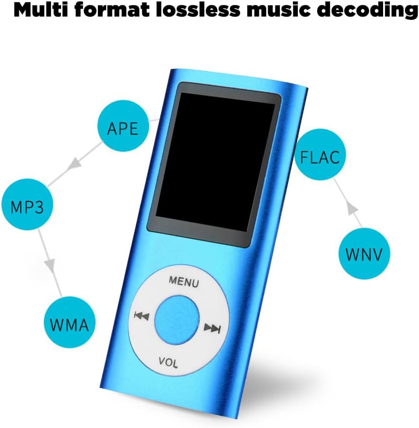 FKLBBLPM MP3 MP4 Portable Music Player, LCD Screen with Equalizer Display, MENU and VOL ControlsBlue