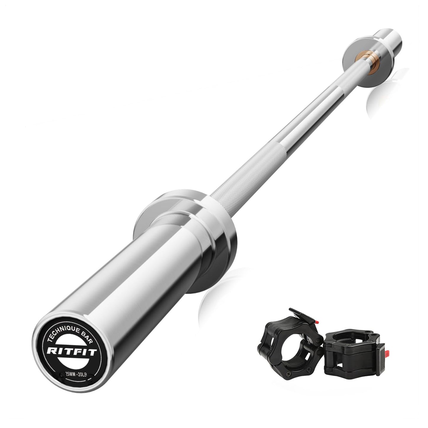 RITFIT Olympic Barbell 4ft/6ft - 2 Inch Weight Bar for Strength Training, Weightlifting, Squat, Deadlift, Bench Press, Curl, Overhead Press - 350lbs/500lbs Capacity 4FT Silver with Collar