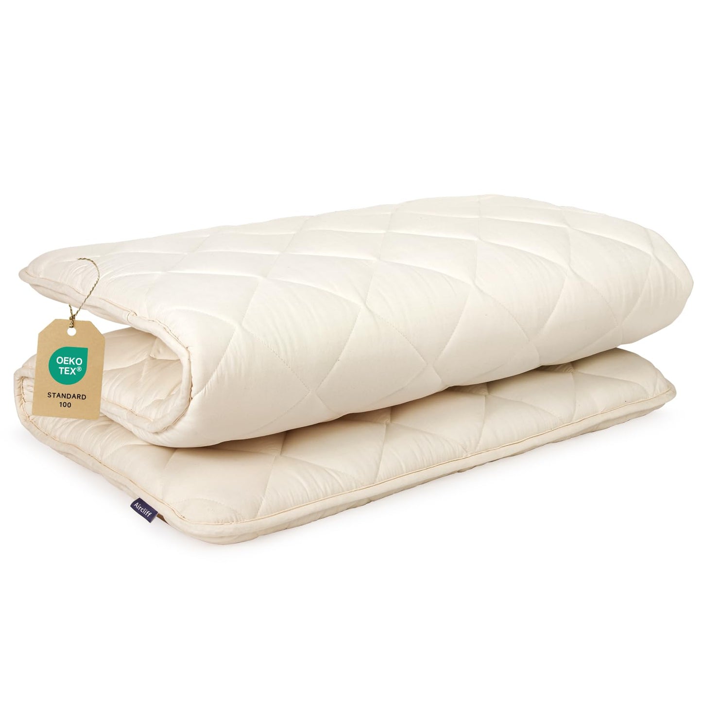 Aircliff Japanese Floor Futon Mattress, Roll Up Tatami Mat, Sleeping Pad, Shikibuton, CertiPUR-US Certified Foam Floor Bed Mattress for Sleeping, Dormitory, Guest Bed, Designed in Japan(White, Full)